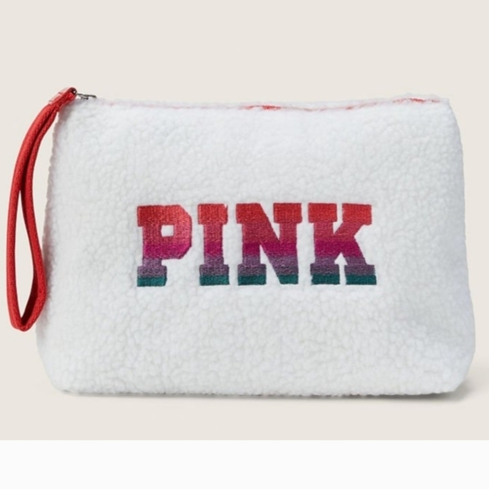 Pink Sherpa Make Up Cosmetic Pouch Bag Nwot